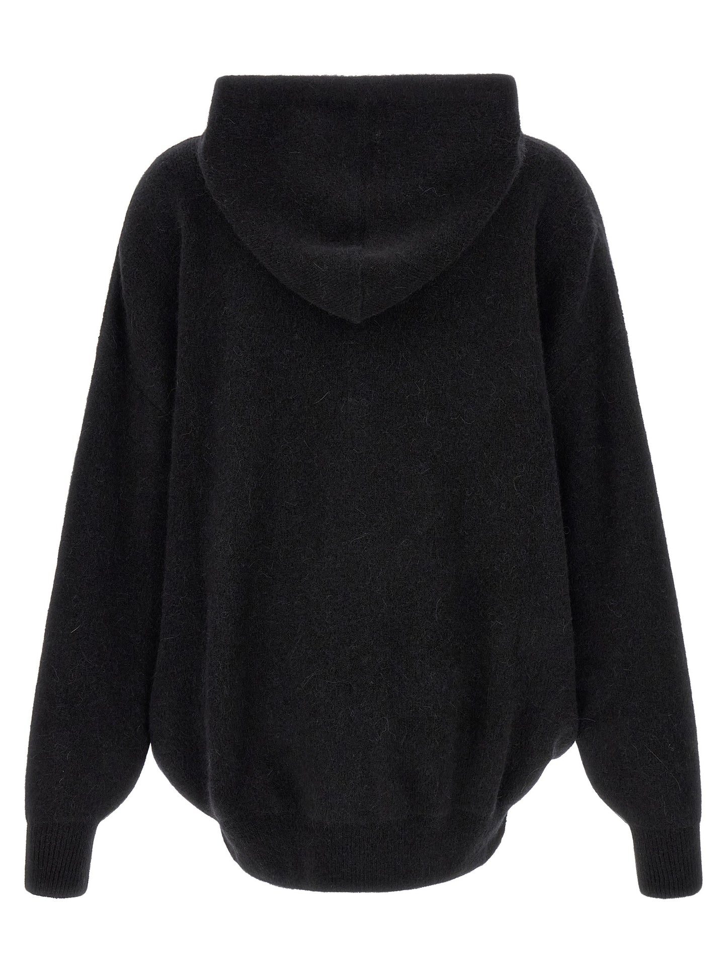 Sweatshirt Hoodie by Rick Owens for men in angora marabou & nylon black features a edgy silhouette, detailed with a edgy hooded neckline and for a refined finish.