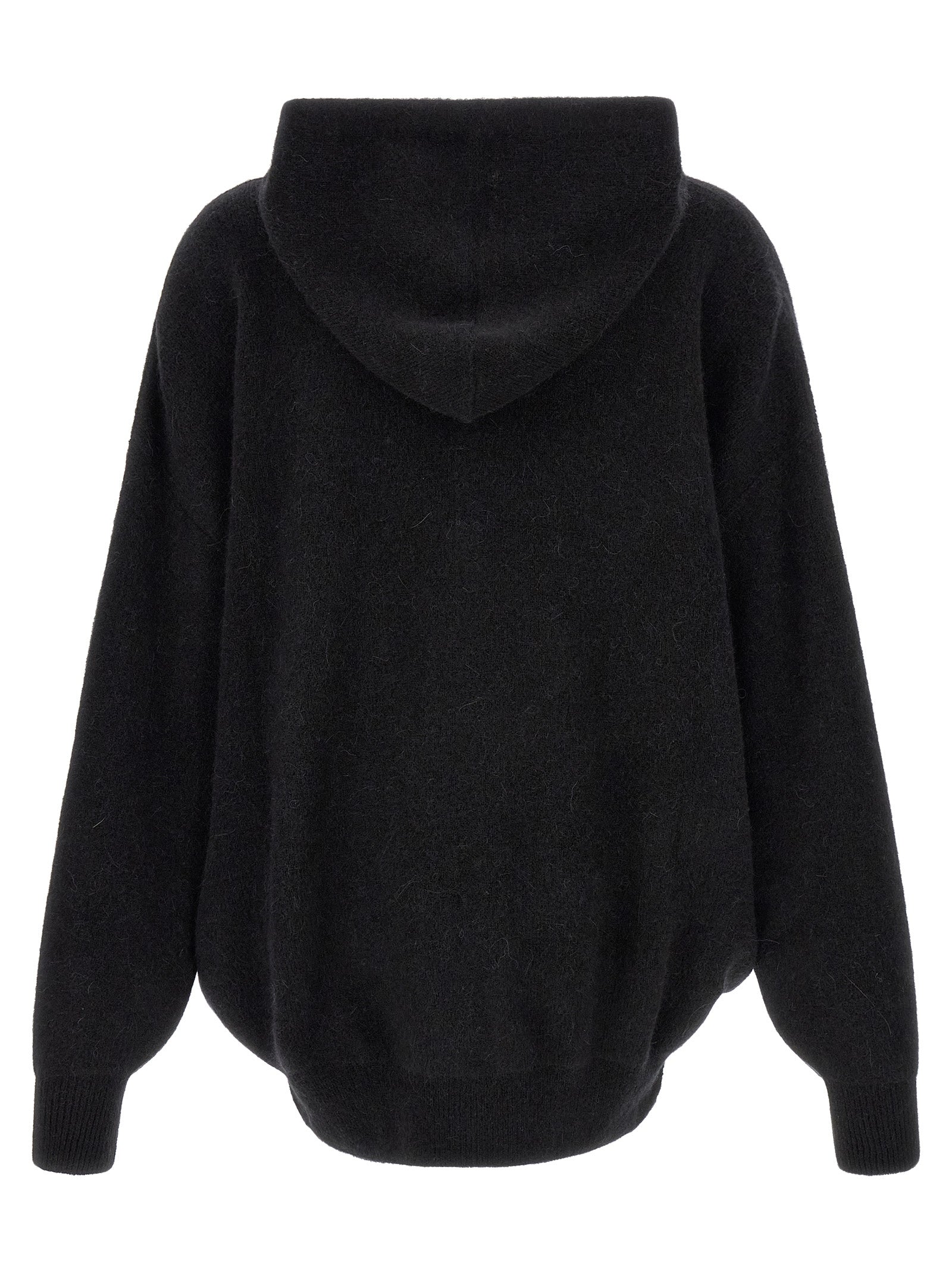 Sweatshirt Hoodie by Rick Owens for men in angora marabou & nylon black features a edgy silhouette, detailed with a edgy hooded neckline and for a refined finish.