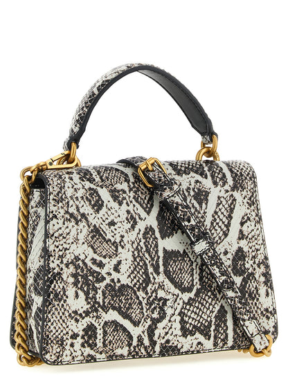 Evening Handbag by PINKO for women in bos taurus calfskin & python leather bicolour, gray, gold, green & print presents a ornamental silhouette, showcasing a secure snap, flap & buckle, ample , and versatile shoulder-strap, handle & adjustable-strap for a ornamental finish.