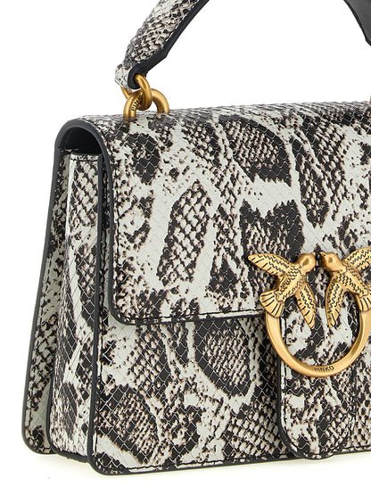 Evening Handbag by PINKO for women in bos taurus calfskin & python leather bicolour, gray, gold, green & print features a contemporary silhouette, showcasing a secure snap, flap & buckle, ample , and contemporary shoulder-strap, handle & adjustable-strap for a sophisticated look.