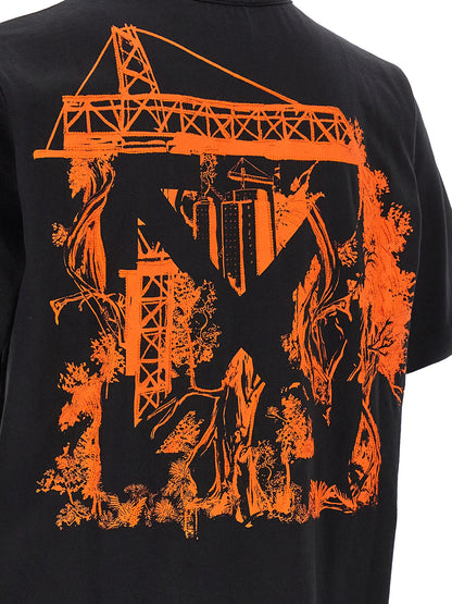 T-Shirt by Off-White for men in cotton black, orange & white showcases a fashionable silhouette, elegantly detailed with a fashionable and for a sophisticated, high-fashion look.