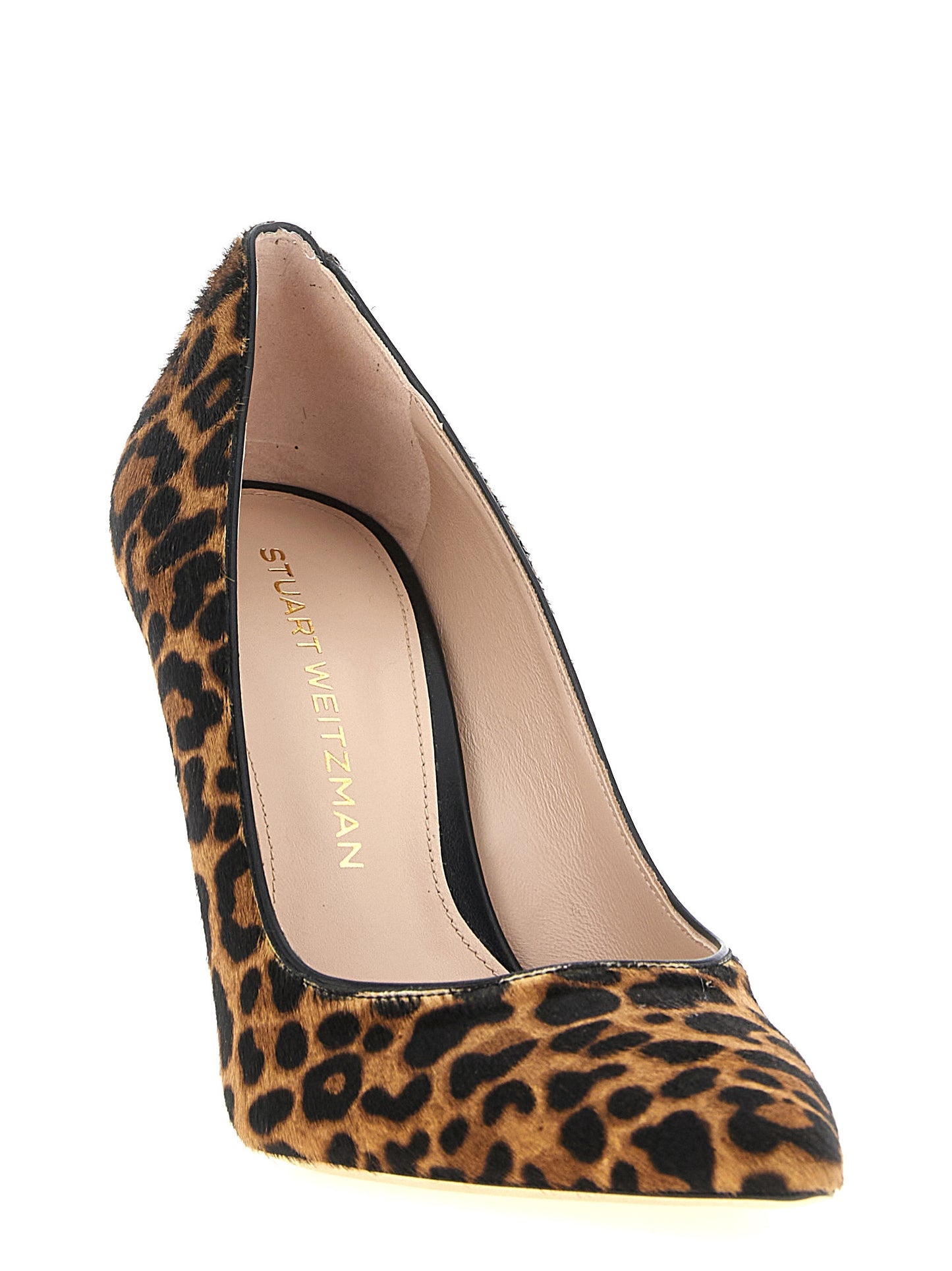 High-Heel Stiletto Pumps Heels by Stuart Weitzman for women in calfskin & lamb leather black, gold, multicolor, leopard-print & print showcases a exquisite silhouette, perfectly accentuating Pony Women's Calfskin & Lamb Leather High-Heel Stiletto Pumps Heels with a exquisite stiletto high-heel and exquisite .