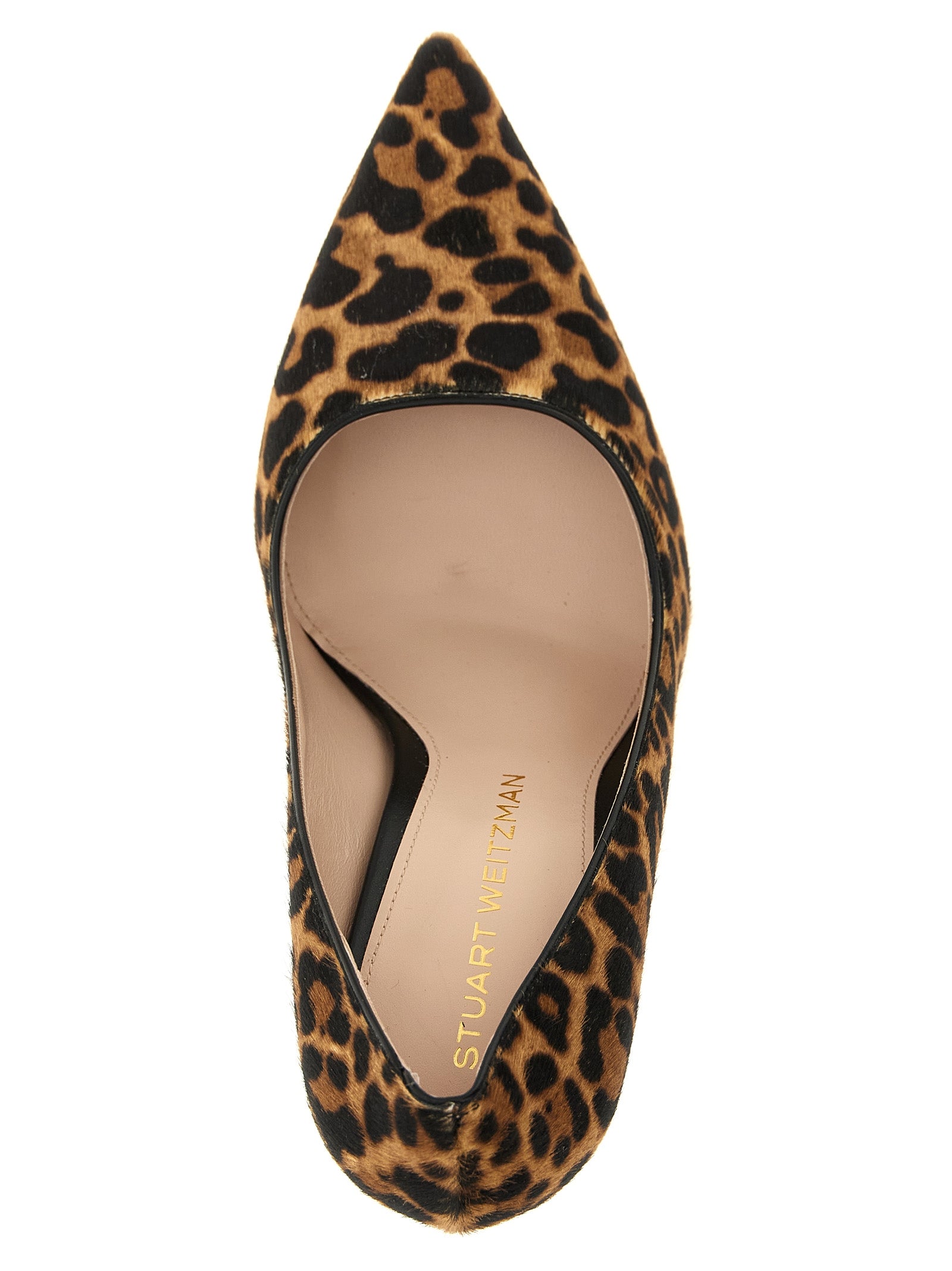 High-Heel Stiletto Pumps Heels by Stuart Weitzman for women in calfskin & lamb leather black, gold, multicolor, leopard-print & print features an captivating silhouette, showcasing the elegant Pony Women's Calfskin & Lamb Leather High-Heel Stiletto Pumps Heels design with a stiletto high-heel and a sophisticated .