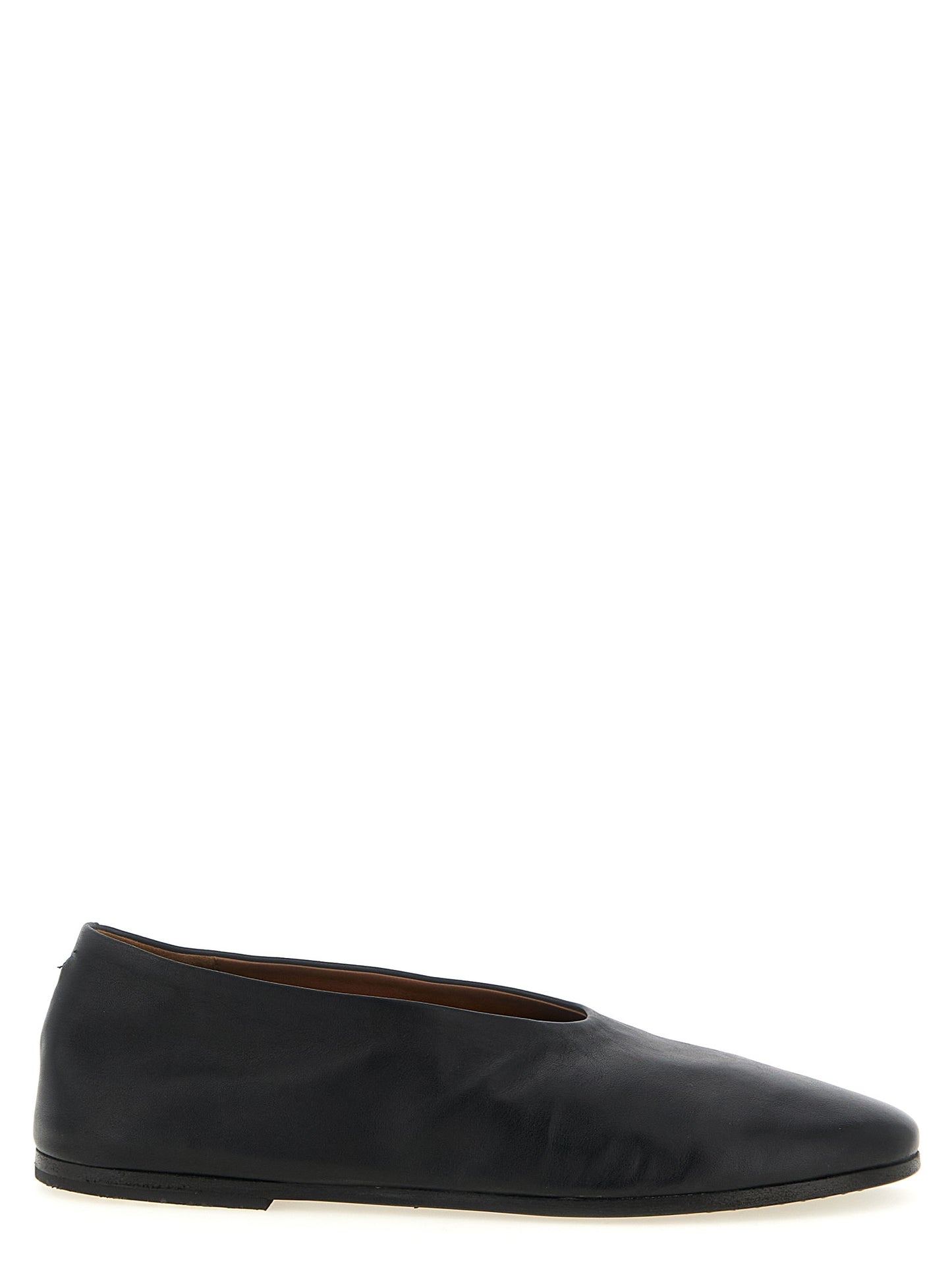 Ballet Flat Shoes by Marsell for women in calfskin leather black & brown showcases a resplendent Women's Calfskin Leather Ballet Flat Shoes aesthetic with a and .