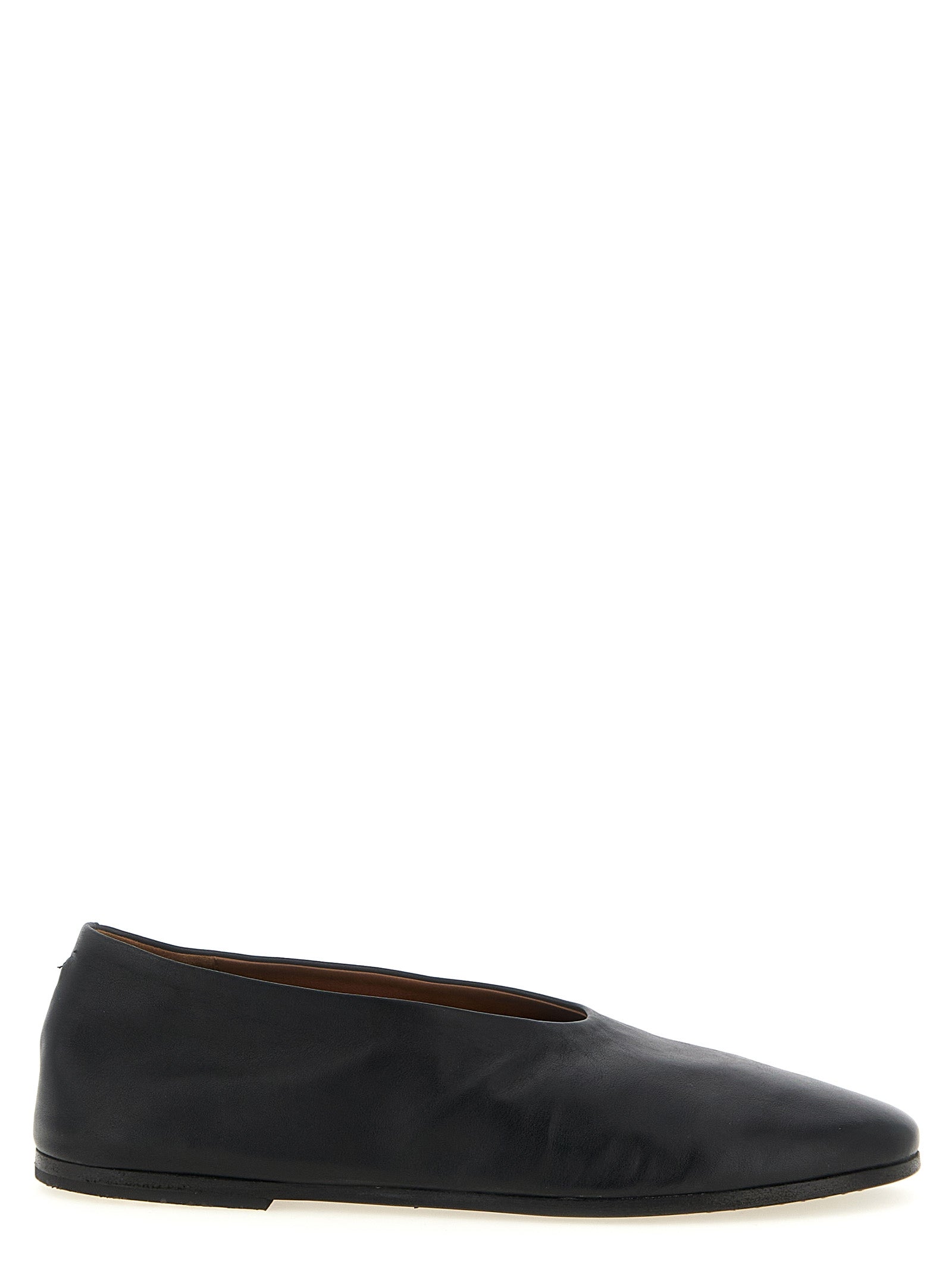 Ballet Flat Shoes by Marsell for women in calfskin leather black & brown showcases a resplendent Women's Calfskin Leather Ballet Flat Shoes aesthetic with a and .