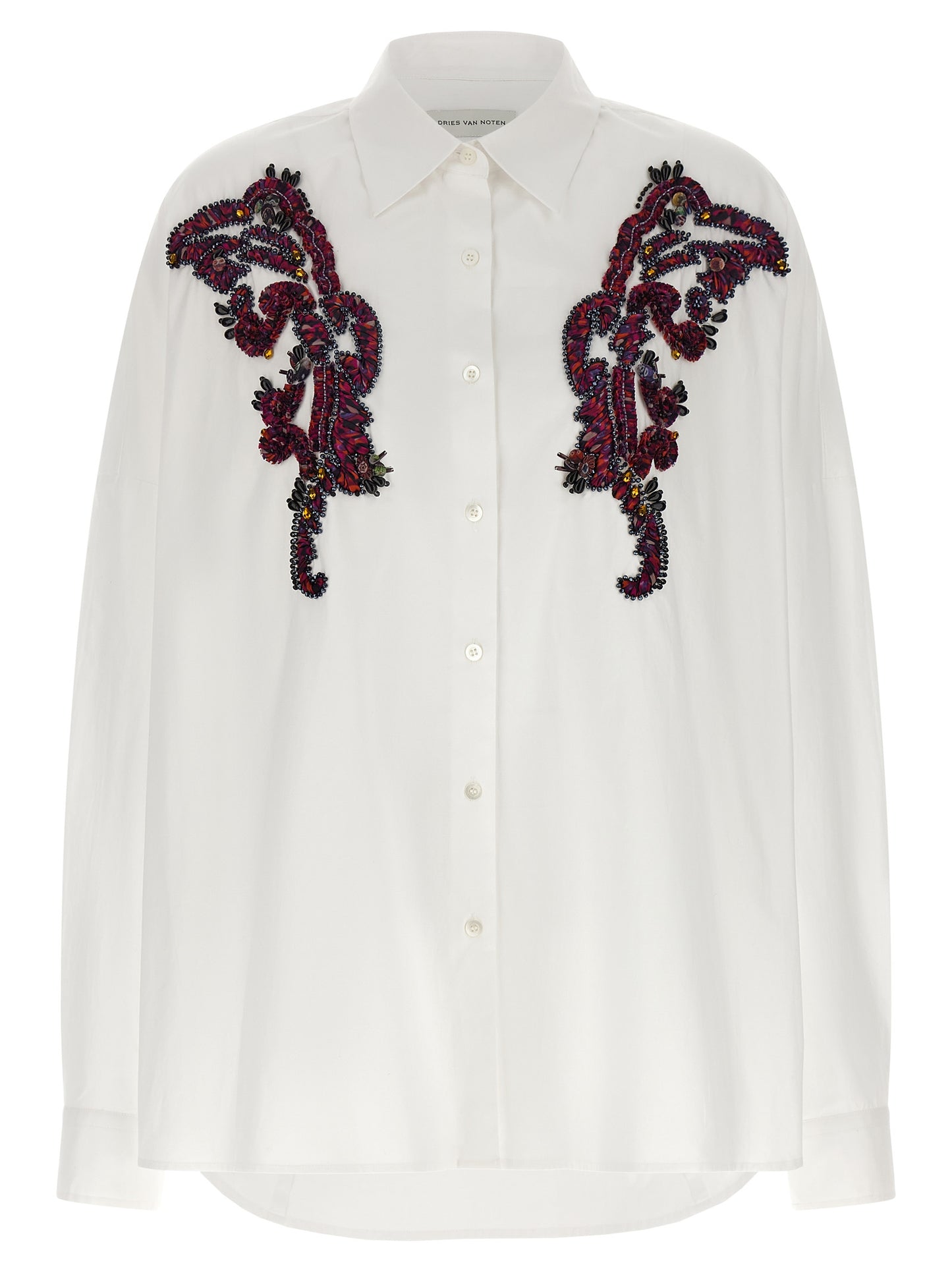 Blouse by Dries Van Noten for women in cotton sequins white showcases a sleek silhouette, elegantly detailed with a sleek and for a sleek finish.