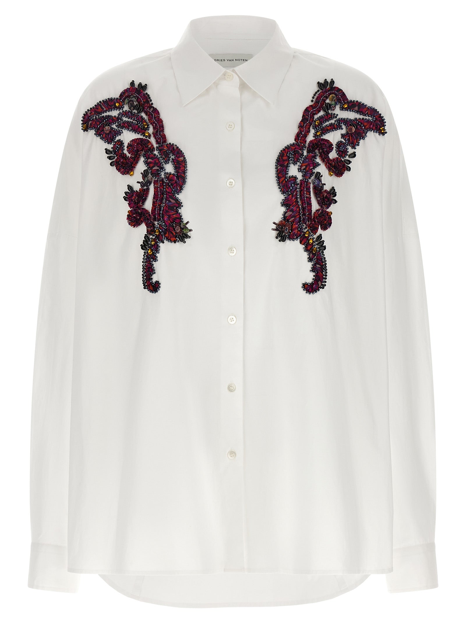 Blouse by Dries Van Noten for women in cotton sequins white showcases a sleek silhouette, elegantly detailed with a sleek and for a sleek finish.