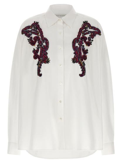 Blouse by Dries Van Noten for women in cotton sequins white showcases a sleek silhouette, elegantly detailed with a sleek and for a sleek finish.