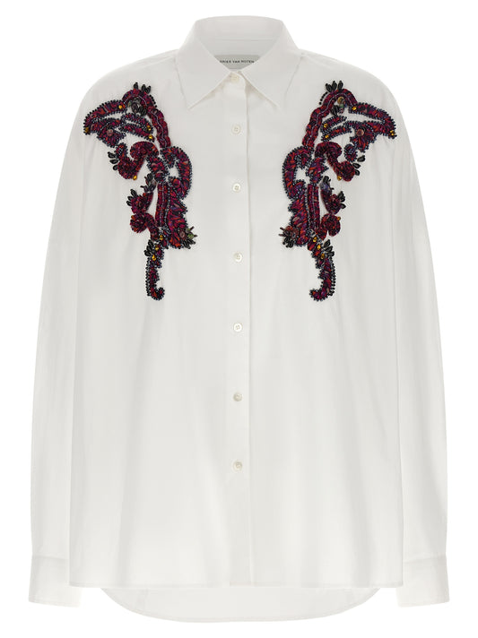 Blouse by Dries Van Noten for women in cotton sequins white showcases a sleek silhouette, elegantly detailed with a sleek and for a sleek finish.