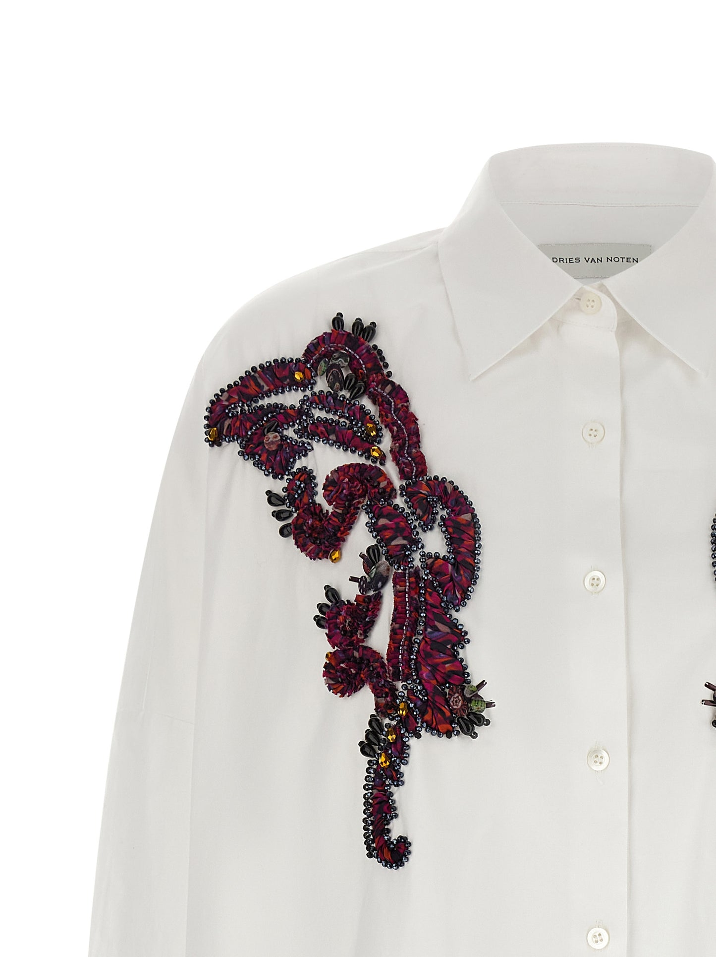 Blouse by Dries Van Noten for women in cotton sequins white features an architectural silhouette with a refined and elegant for a architectural look.