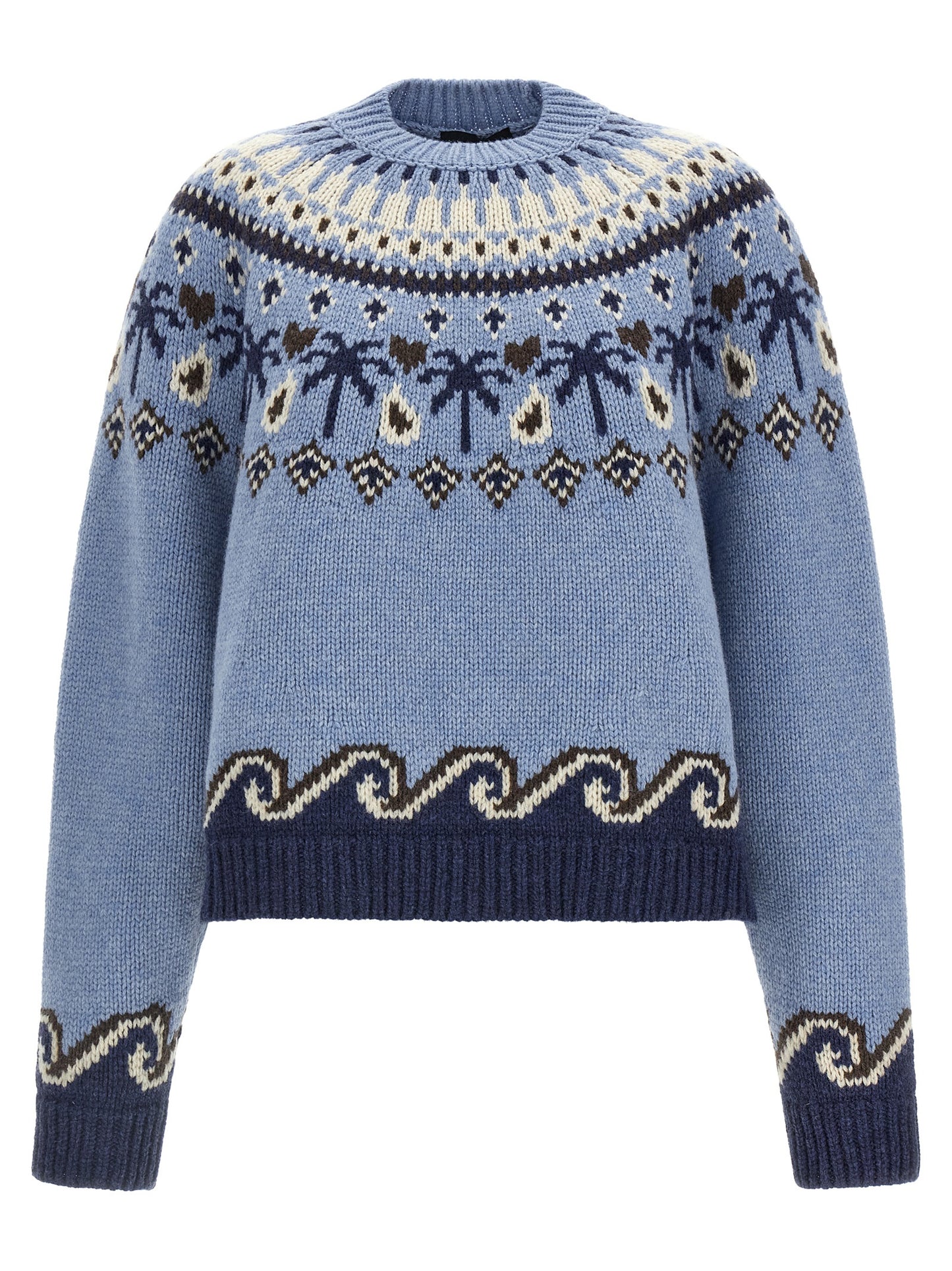 Cardigan by Alanui for women in virgin wool light-blue, patterned & jacquard features a nuanced silhouette with a refined and nuanced detailing for a sophisticated look.