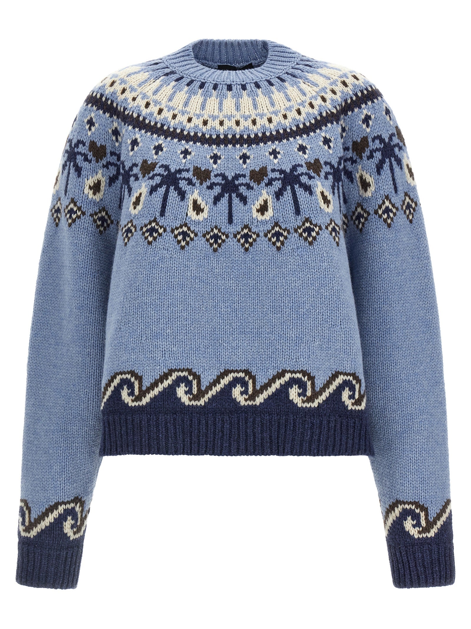 Cardigan by Alanui for women in virgin wool light-blue, patterned & jacquard features a nuanced silhouette with a refined and nuanced detailing for a sophisticated look.