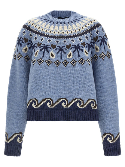 Cardigan by Alanui for women in virgin wool light-blue, patterned & jacquard features a nuanced silhouette with a refined and nuanced detailing for a sophisticated look.