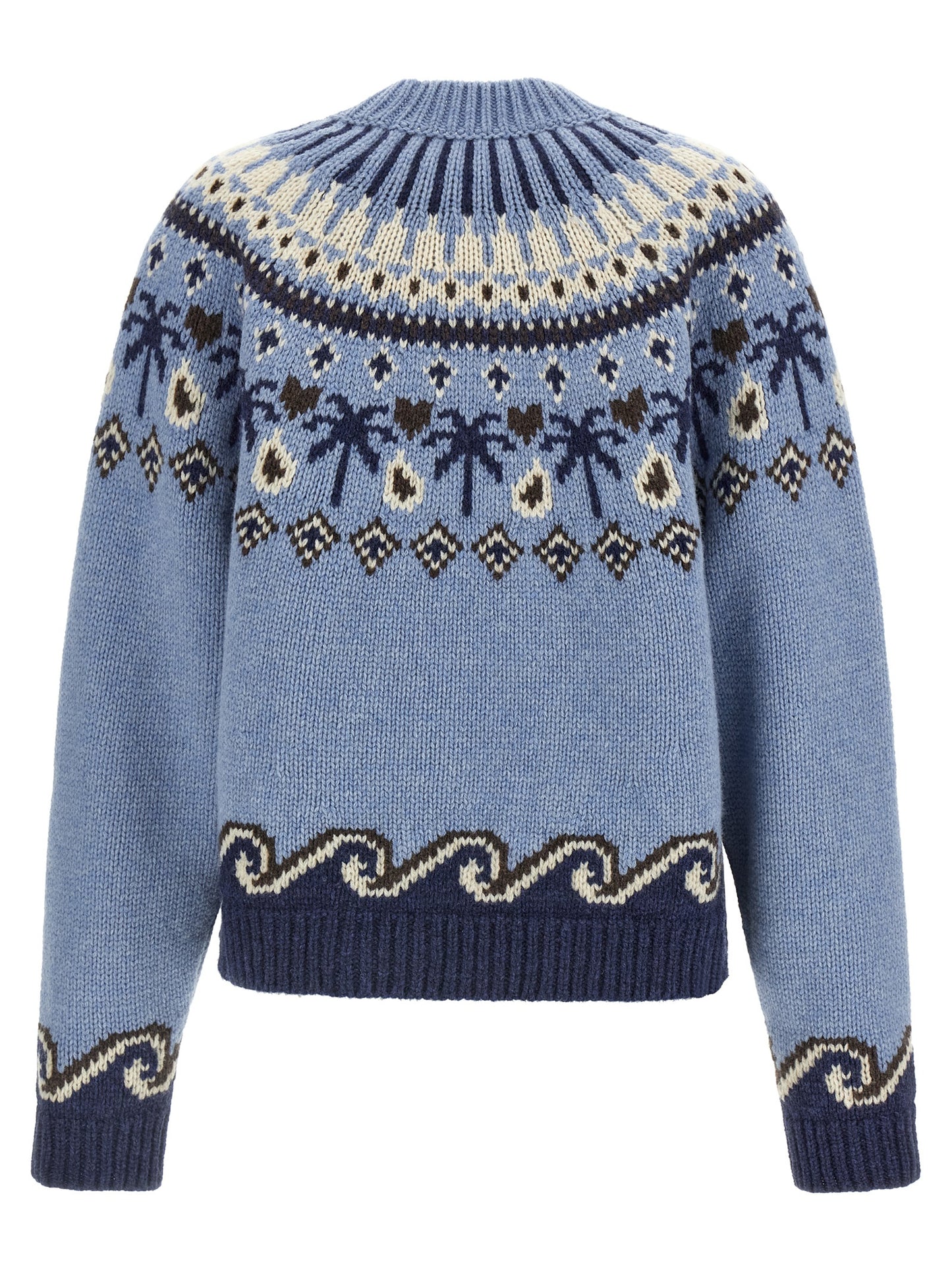 Cardigan by Alanui for women in virgin wool light-blue, patterned & jacquard showcases a captivating silhouette, artfully detailed with a captivating and for a truly sophisticated captivating look.