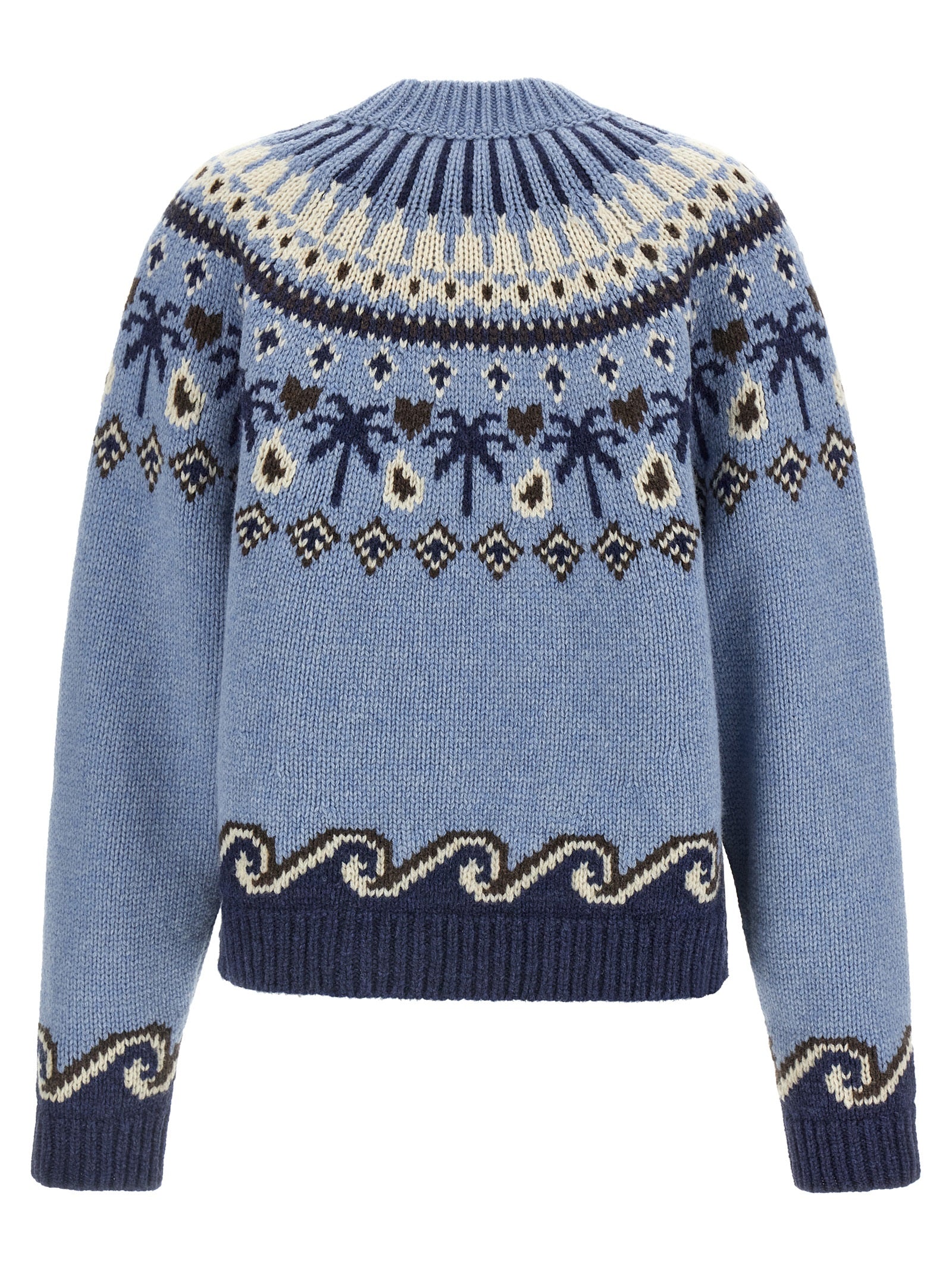 Cardigan by Alanui for women in virgin wool light-blue, patterned & jacquard showcases a captivating silhouette, artfully detailed with a captivating and for a truly sophisticated captivating look.