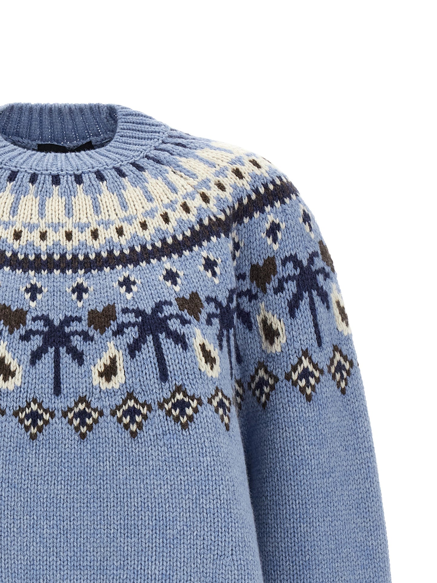 Cardigan by Alanui for women in virgin wool light-blue, patterned & jacquard showcases a luxurious silhouette, meticulously detailed with a sophisticated and for a refined finish.
