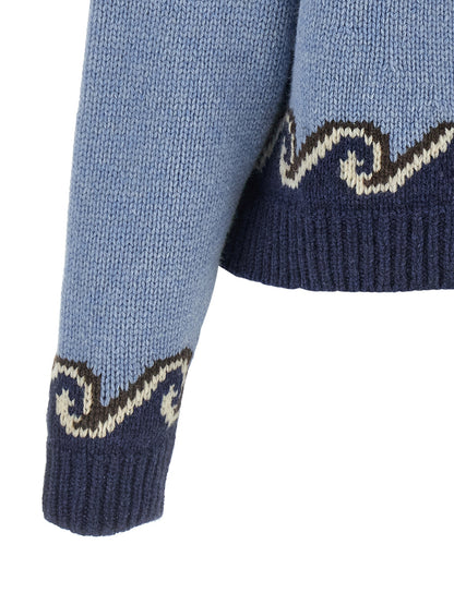 Cardigan by Alanui for women in virgin wool light-blue, patterned & jacquard features an crisp silhouette, showcasing a sophisticated and detail for a truly crisp finish.