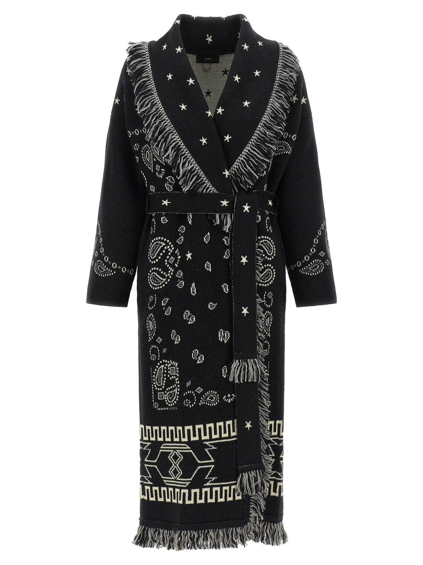 Alanui Women's Virgin Wool Trench Coat - Black Patterned Jacquard