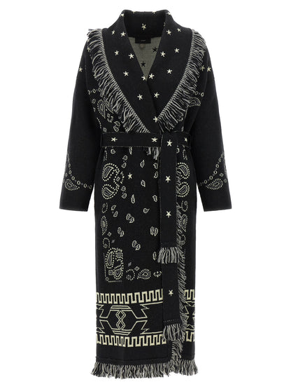 Alanui Women's Virgin Wool Trench Coat - Black Patterned Jacquard