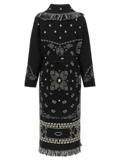 Alanui Women's Virgin Wool Trench Coat - Black Patterned Jacquard