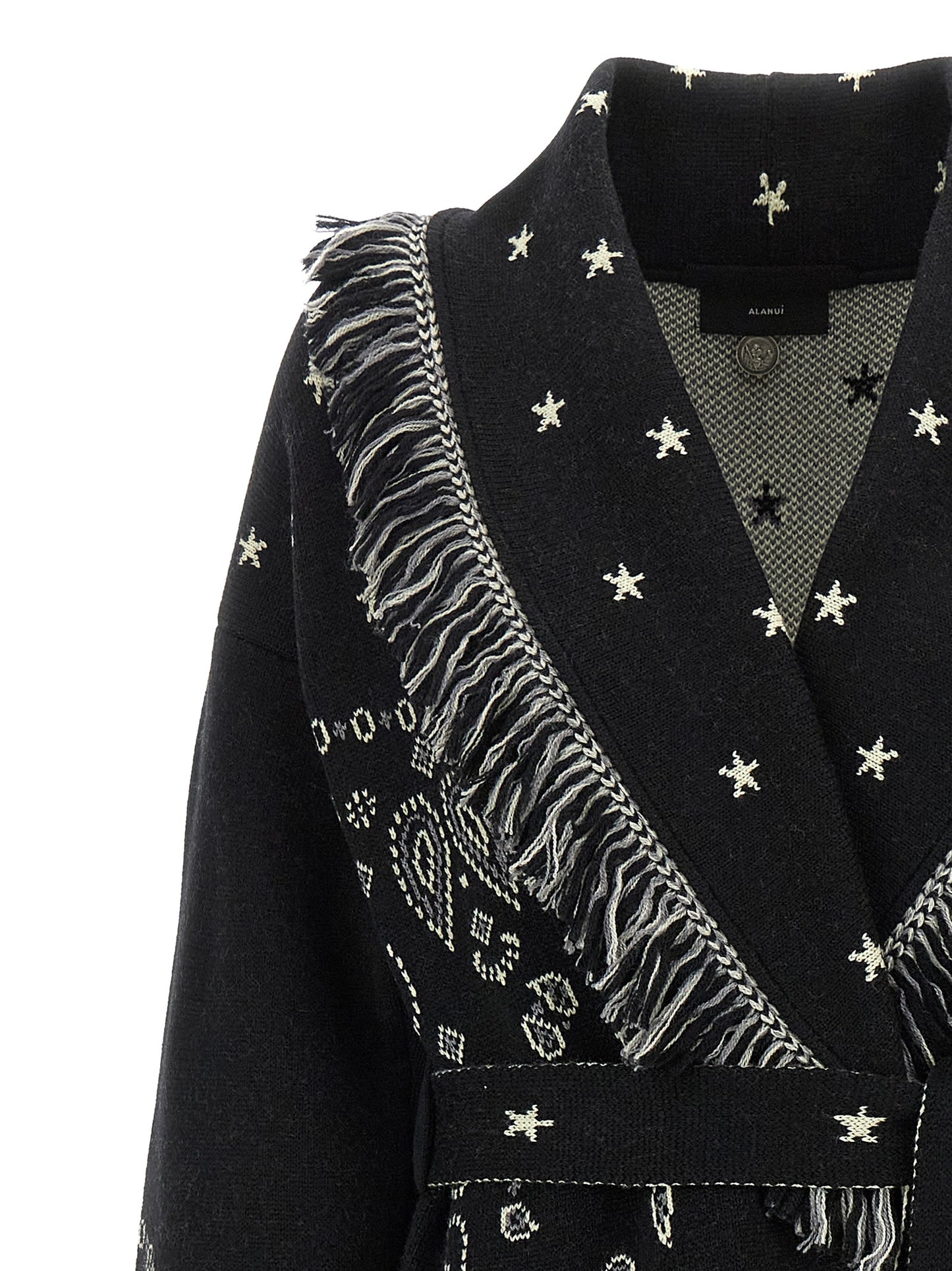 Alanui Women's Virgin Wool Trench Coat - Black Patterned Jacquard