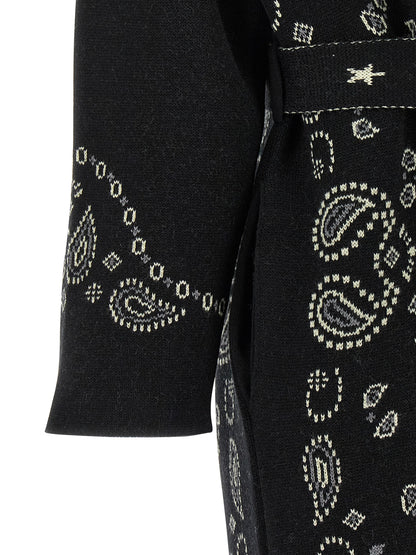 Alanui Women's Virgin Wool Trench Coat - Black Patterned Jacquard