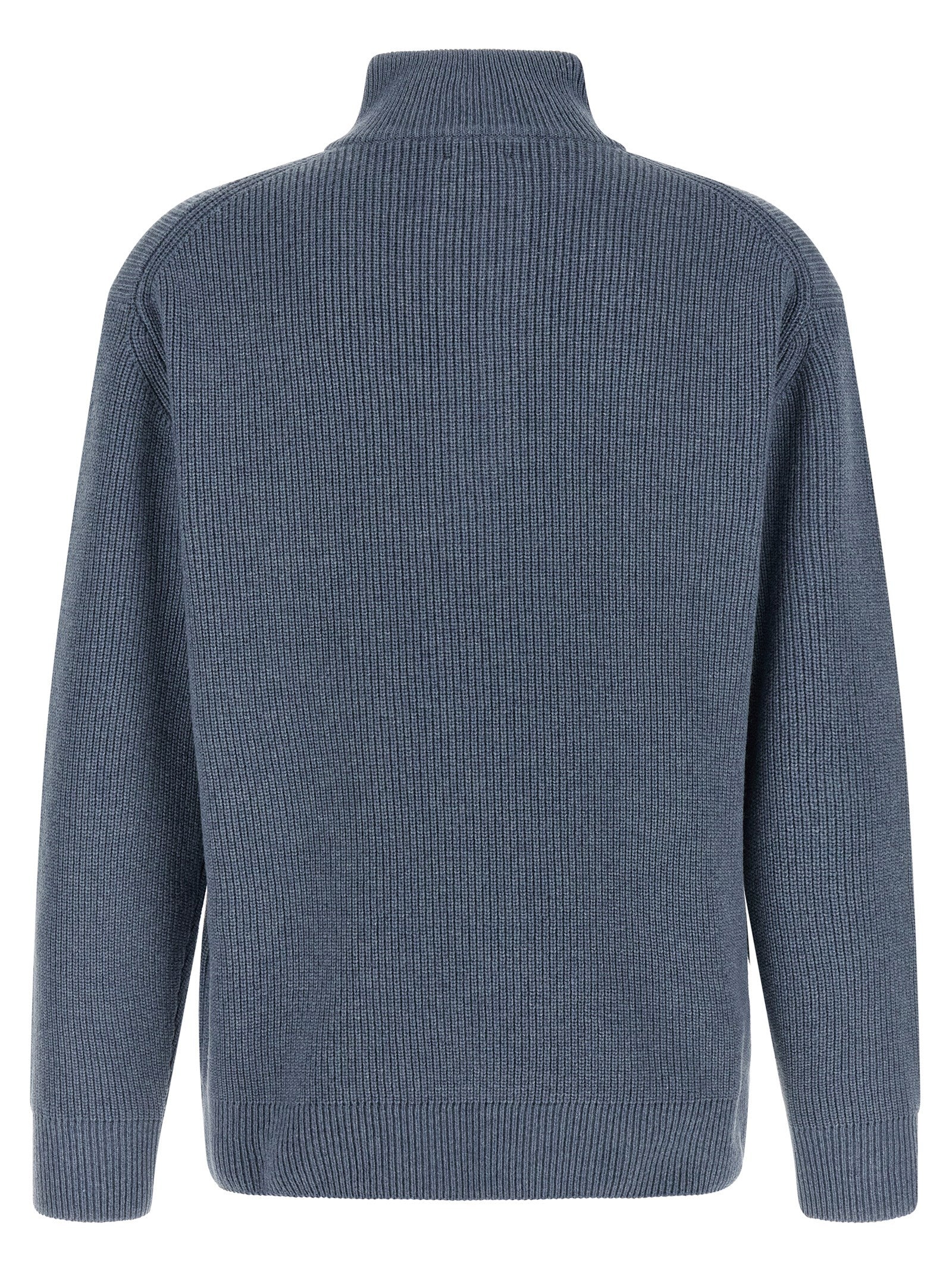 Cardigan by J.W.Anderson for men in cotton & wool blue, horn & signature presents a textural silhouette, artfully finished with a textural high-neck neckline and for a sophisticated, textural look.