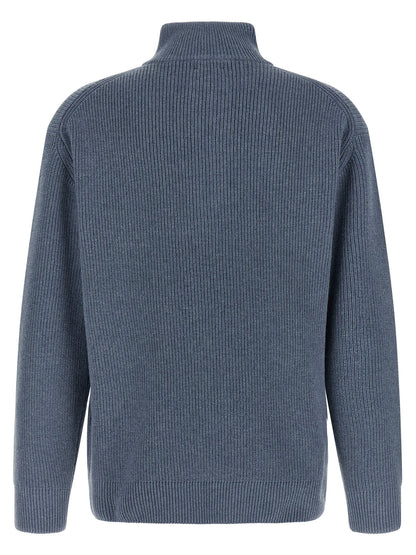 Cardigan by J.W.Anderson for men in cotton & wool blue, horn & signature presents a textural silhouette, artfully finished with a textural high-neck neckline and for a sophisticated, textural look.