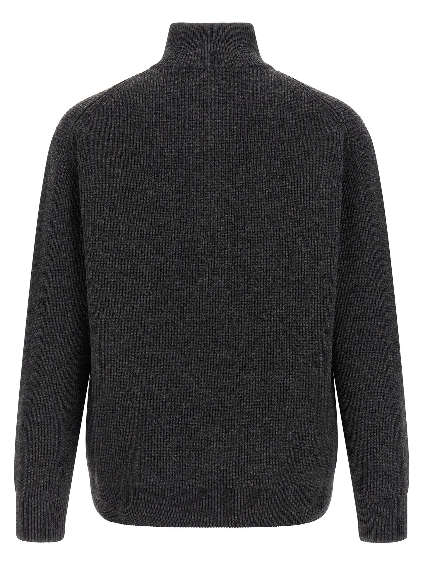 Cardigan by J.W.Anderson for men in steel cotton & wool gray, horn & patterned features an crisp silhouette, showcasing a sophisticated high-neck neckline and detail for a truly crisp finish.