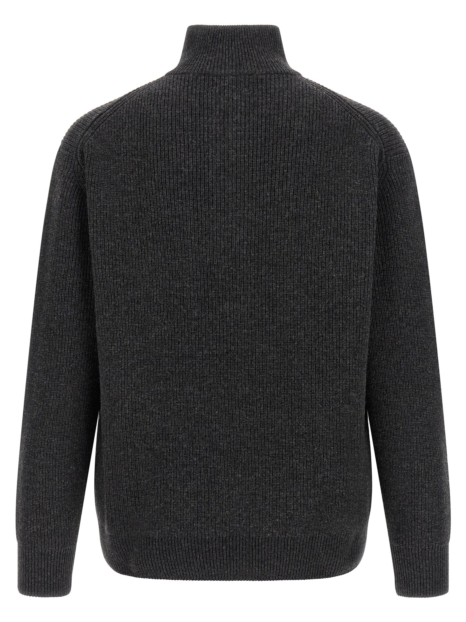 Cardigan by J.W.Anderson for men in steel cotton & wool gray, horn & patterned features an crisp silhouette, showcasing a sophisticated high-neck neckline and detail for a truly crisp finish.