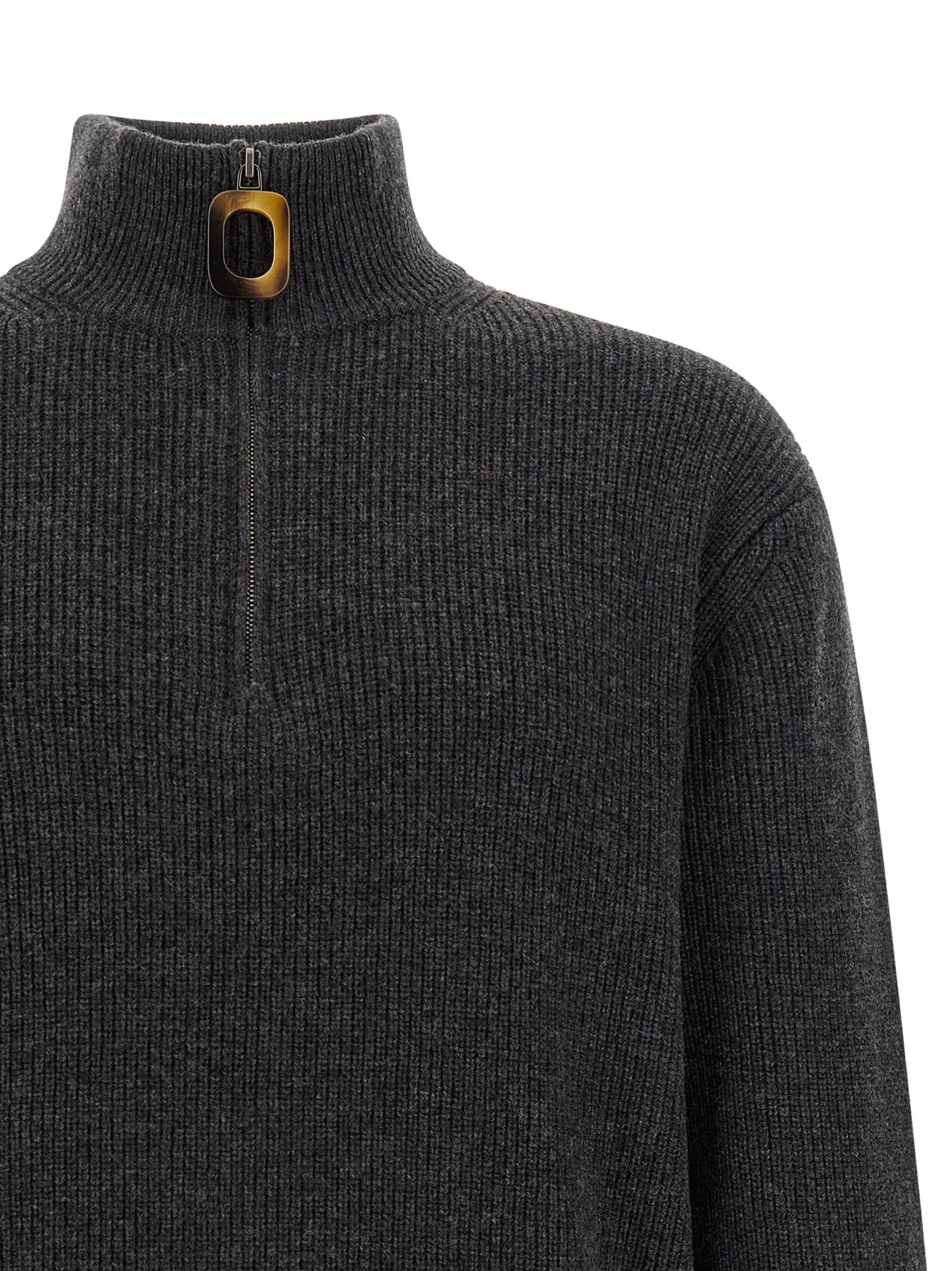 Cardigan by J.W.Anderson for men in steel cotton & wool gray, horn & patterned showcases a luxurious silhouette, meticulously detailed with a sophisticated high-neck neckline and for a refined finish.