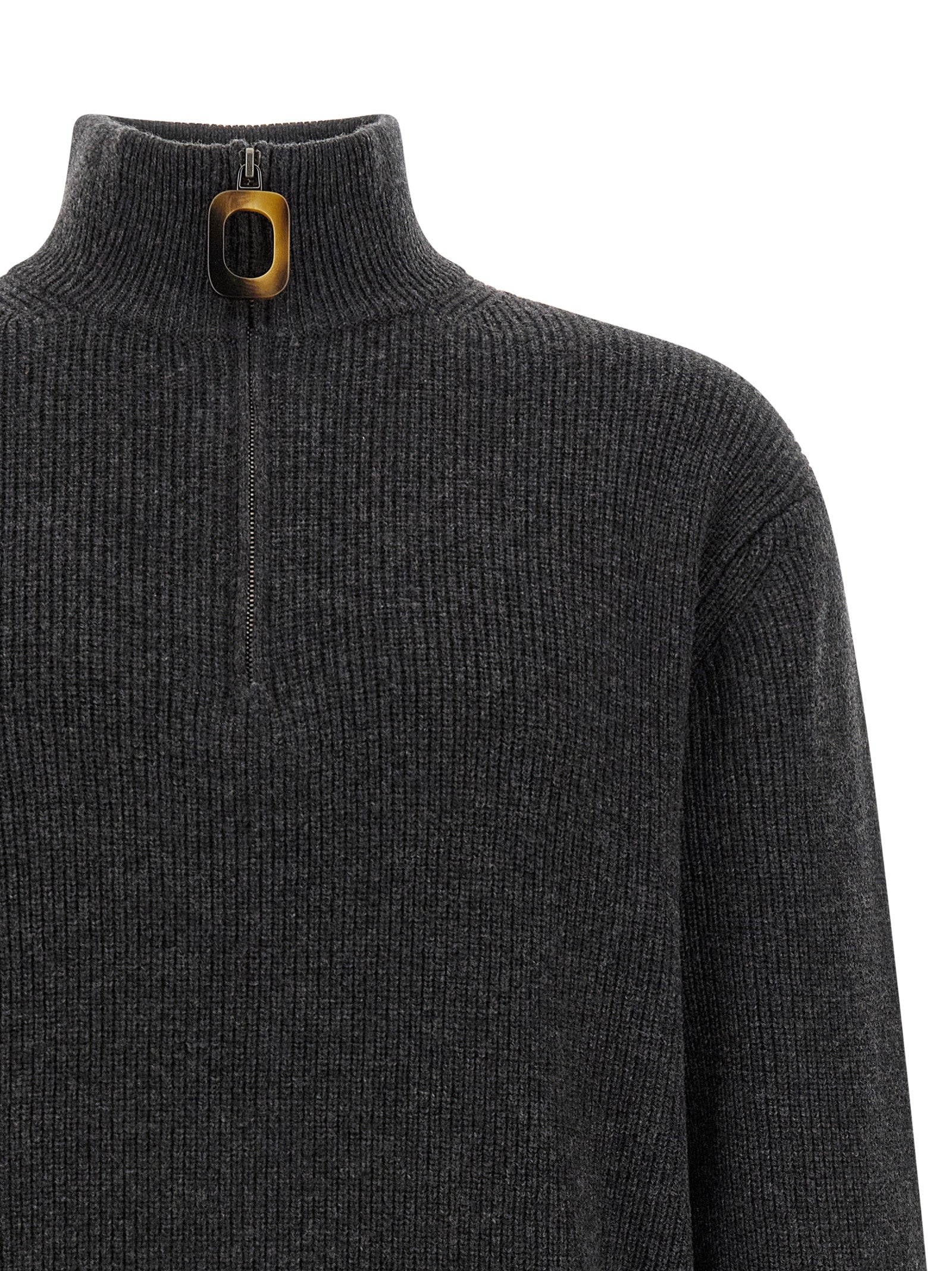 Cardigan by J.W.Anderson for men in steel cotton & wool gray, horn & patterned showcases a luxurious silhouette, meticulously detailed with a sophisticated high-neck neckline and for a refined finish.