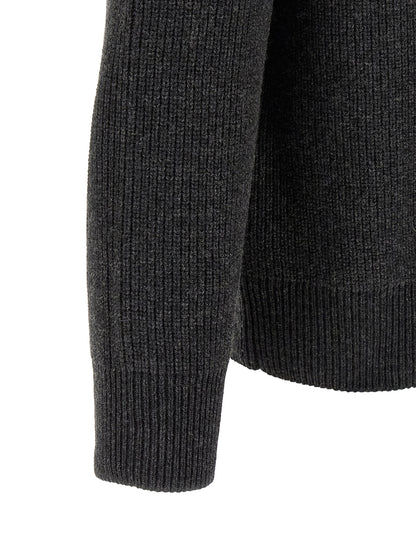 Cardigan by J.W.Anderson for men in steel cotton & wool gray, horn & patterned features a nuanced silhouette with a refined and nuanced detailing for a sophisticated look.