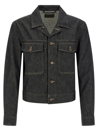 Trucker Jacket by Lemaire for men in denim cotton blue features an contemporary silhouette, showcasing a sophisticated and contemporary pockets for a truly refined look.