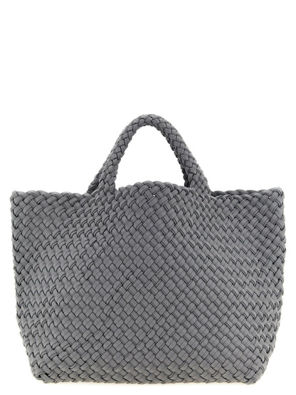 Large Shoulder Flap Clutch Tote Bag by NAGHEDI for women in nylon neoprene & calfskin leather bicolour, gray & green showcases a urban-chic Sicily St Barths Nylon Neoprene & Calfskin Leather Large Shoulder Flap Clutch Tote Bag design, featuring a secure snap, flap & zipper, ample , and versatile shoulder-strap, handle, adjustable-strap & detachable-strap for a urban-chic finish.