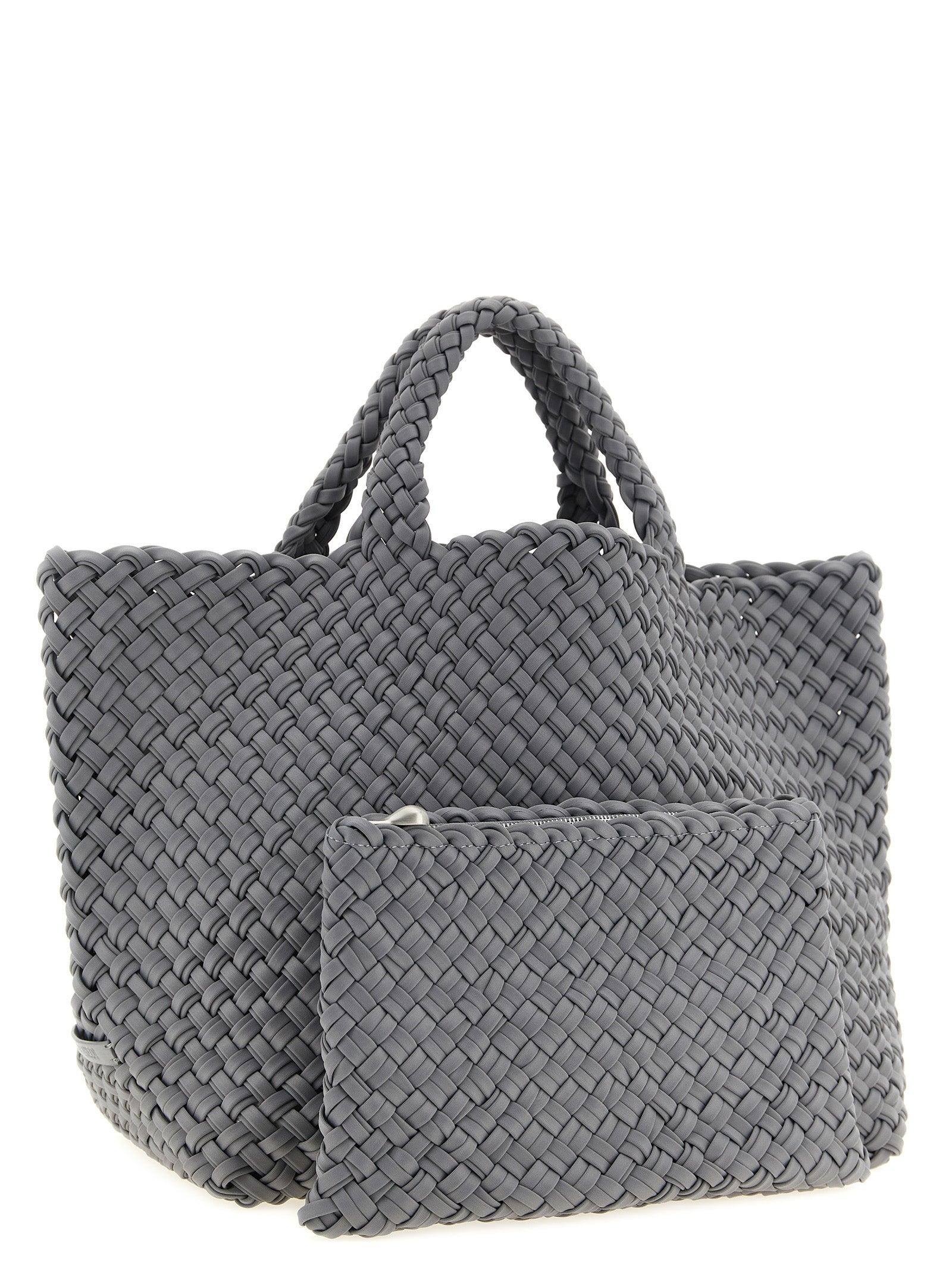 Large Shoulder Flap Clutch Tote Bag by NAGHEDI for women in nylon neoprene & calfskin leather bicolour, gray & green features an utilitarian-chic silhouette, showcasing the Sicily St Barths Nylon Neoprene & Calfskin Leather Large Shoulder Flap Clutch Tote Bag design with a secure snap, flap & zipper, ample , and versatile shoulder-strap, handle, adjustable-strap & detachable-strap.