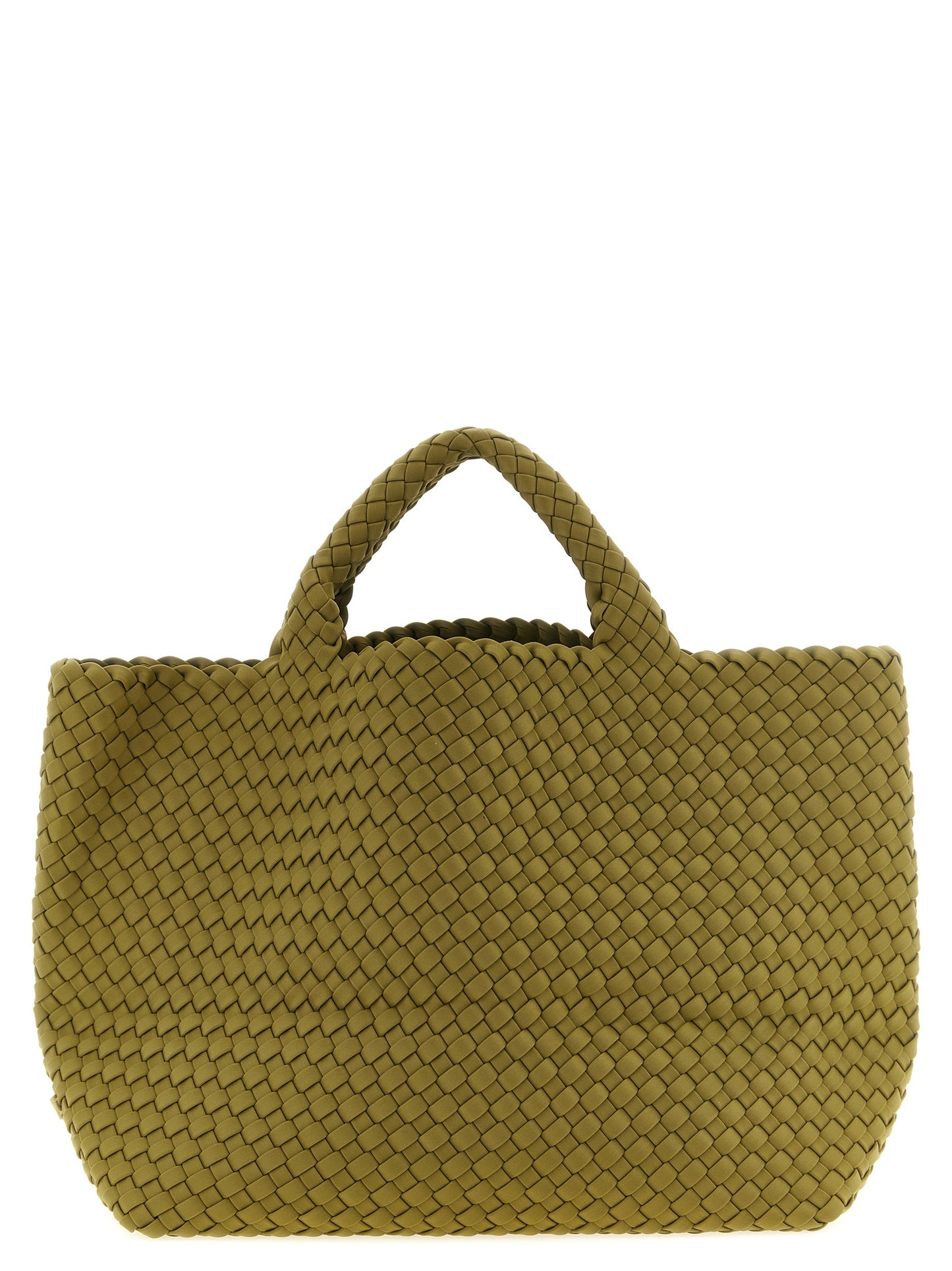 This Large Shoulder Flap Clutch Handbag by NAGHEDI for women in nylon neoprene & calfskin leather and bicolour, green & signature presents a sculptural silhouette featuring a secure snap, flap & zipper, ample , and versatile shoulder-strap, handle & adjustable-strap for a sculptural finish.