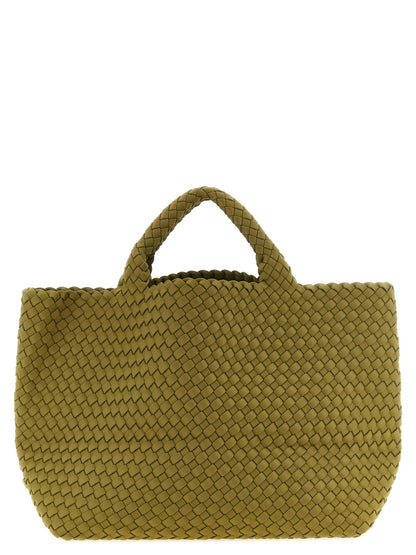 This Large Shoulder Flap Clutch Handbag by NAGHEDI for women in nylon neoprene & calfskin leather and bicolour, green & signature presents a sculptural silhouette featuring a secure snap, flap & zipper, ample , and versatile shoulder-strap, handle & adjustable-strap for a sculptural finish.