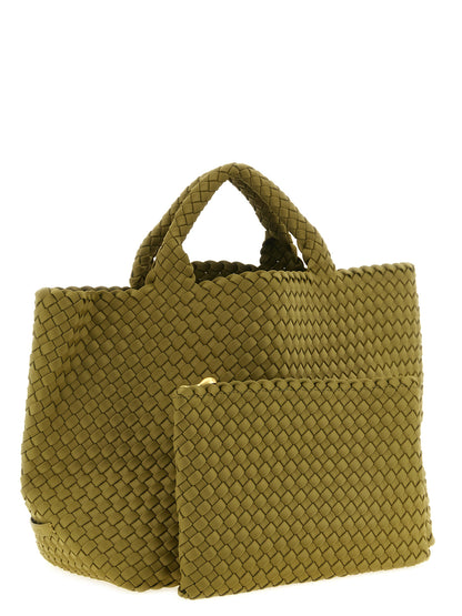 Large Shoulder Flap Clutch Handbag by NAGHEDI for women in nylon neoprene & calfskin leather bicolour, green & signature features an refined silhouette, showcasing a secure snap, flap & zipper, ample , and versatile shoulder-strap, handle & adjustable-strap for a sophisticated refined aesthetic.