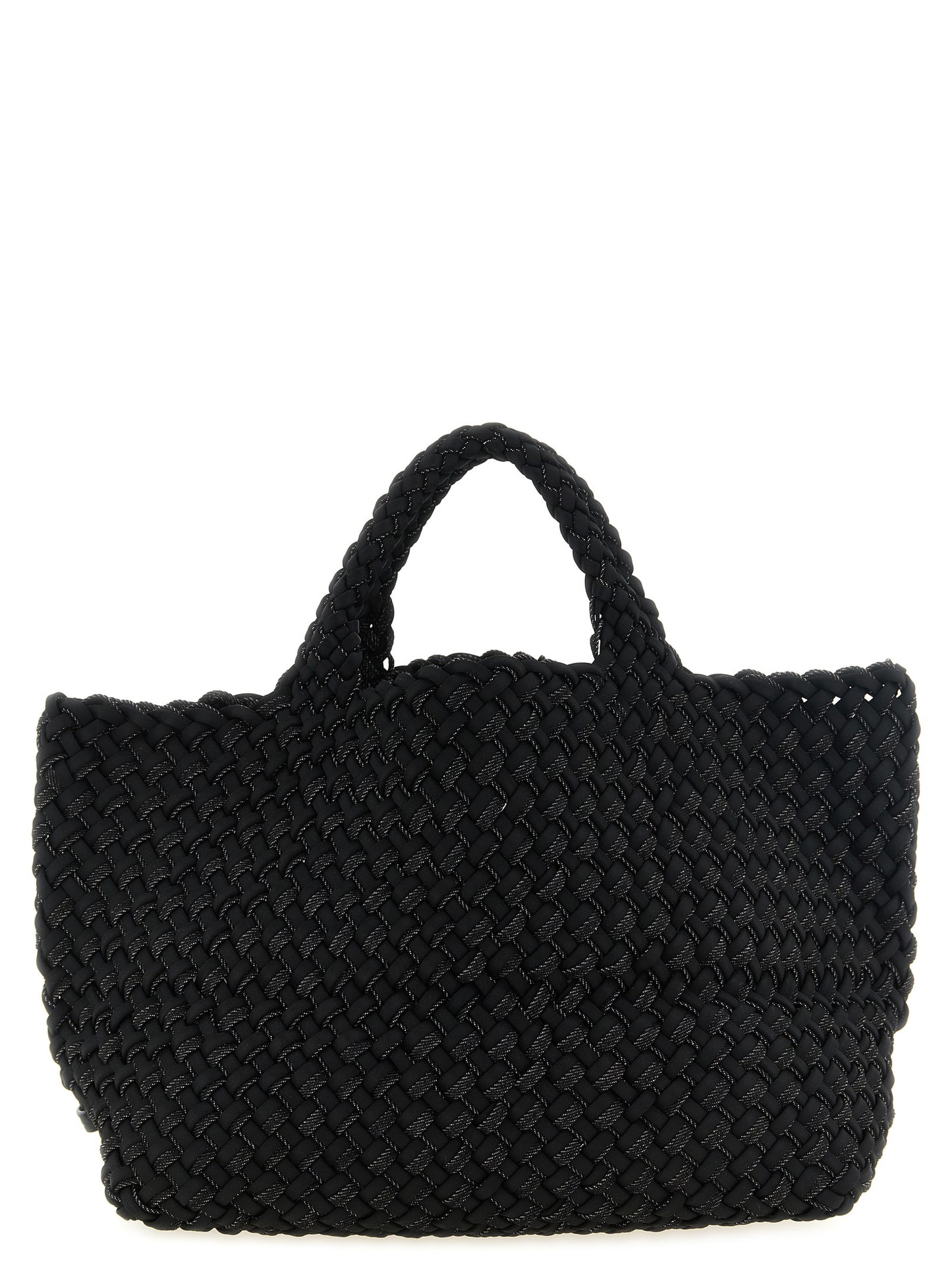 Large Shoulder Flap Clutch Tote Bag by NAGHEDI for women in denim canvas & calfskin leather bicolour, black, green, gunmetal, patterned & signature features an metropolitan chic Sicily St Barths Denim Canvas & Calfskin Leather Large Shoulder Flap Clutch Tote Bag design with a secure snap & flap, metropolitan chic , and versatile shoulder-strap & handle for a metropolitan chic look.