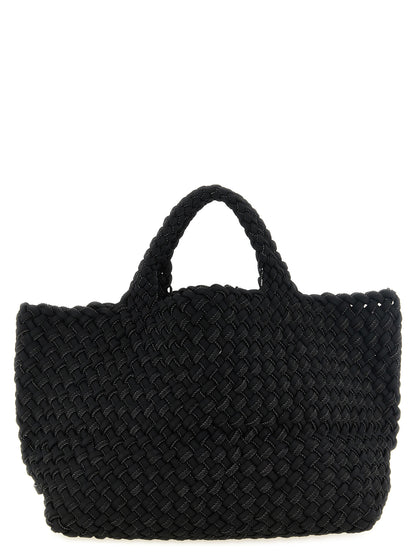 Large Shoulder Flap Clutch Tote Bag by NAGHEDI for women in denim canvas & calfskin leather bicolour, black, green, gunmetal, patterned & signature features an metropolitan chic Sicily St Barths Denim Canvas & Calfskin Leather Large Shoulder Flap Clutch Tote Bag design with a secure snap & flap, metropolitan chic , and versatile shoulder-strap & handle for a metropolitan chic look.
