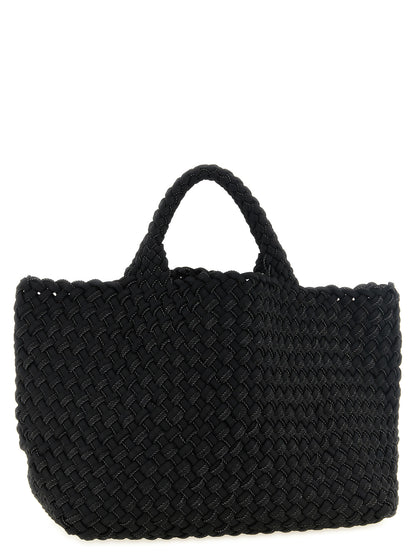 This Large Shoulder Flap Clutch Tote Bag by NAGHEDI for women in denim canvas & calfskin leather bicolour, black, green, gunmetal, patterned & signature features an on trend Sicily St Barths Denim Canvas & Calfskin Leather Large Shoulder Flap Clutch Tote Bag design with a secure snap & flap, ample , and on trend shoulder-strap & handle.