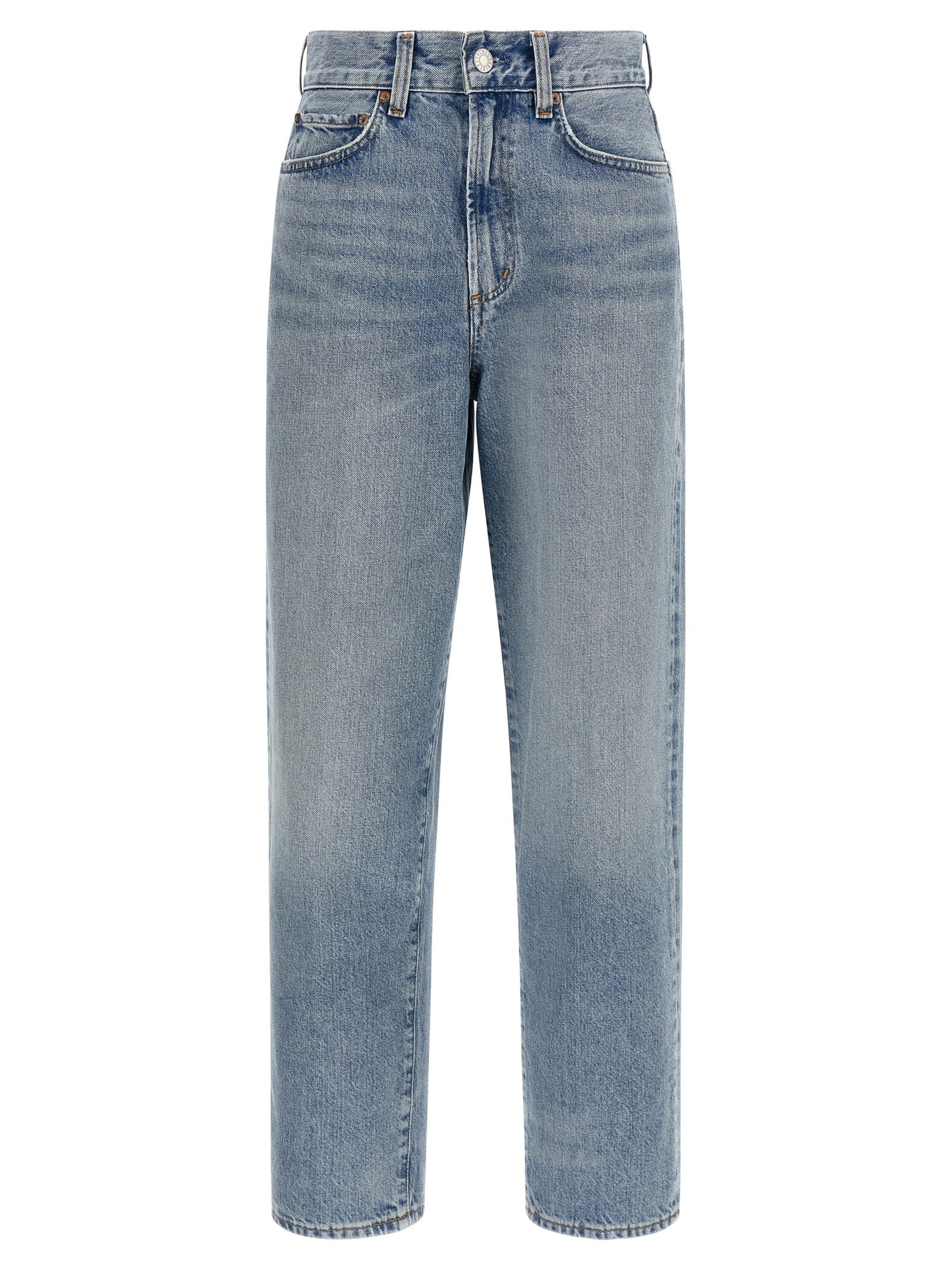 Jeans by Agolde for women in denim cotton blue & indigo features an sophisticated high rise and straight-leg with a precise long, creating a sophisticated and sophisticated silhouette.