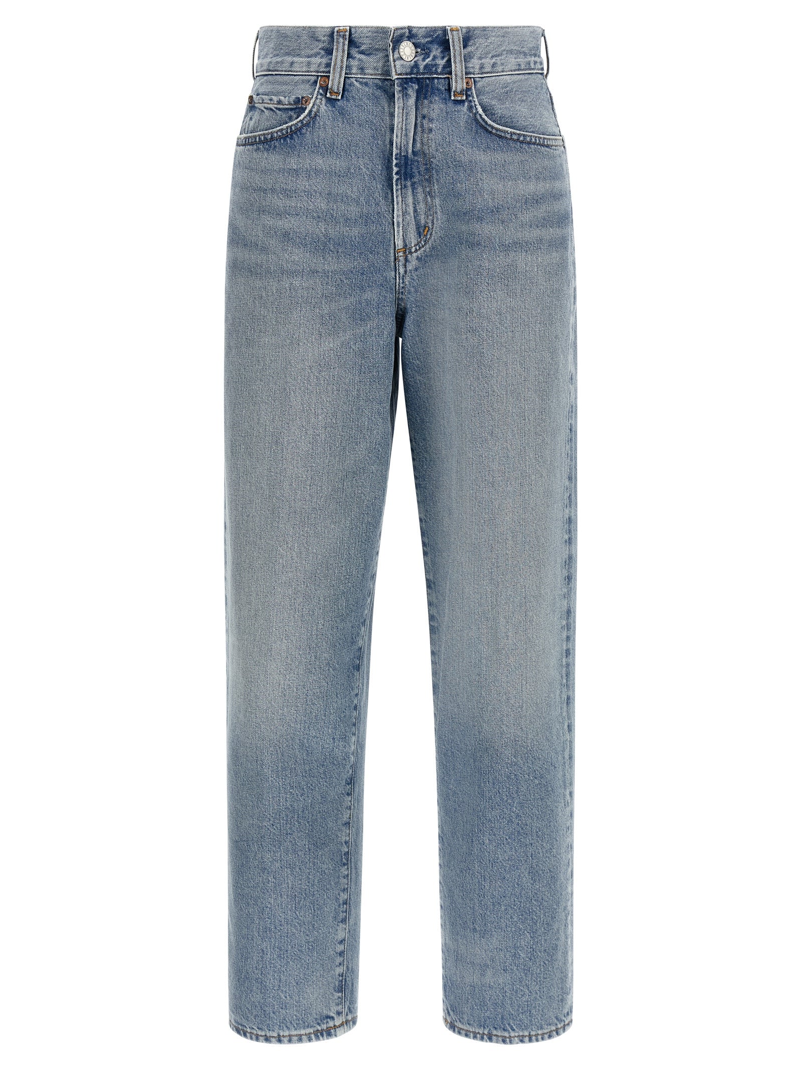 Jeans by Agolde for women in denim cotton blue & indigo features an sophisticated high rise and straight-leg with a precise long, creating a sophisticated and sophisticated silhouette.