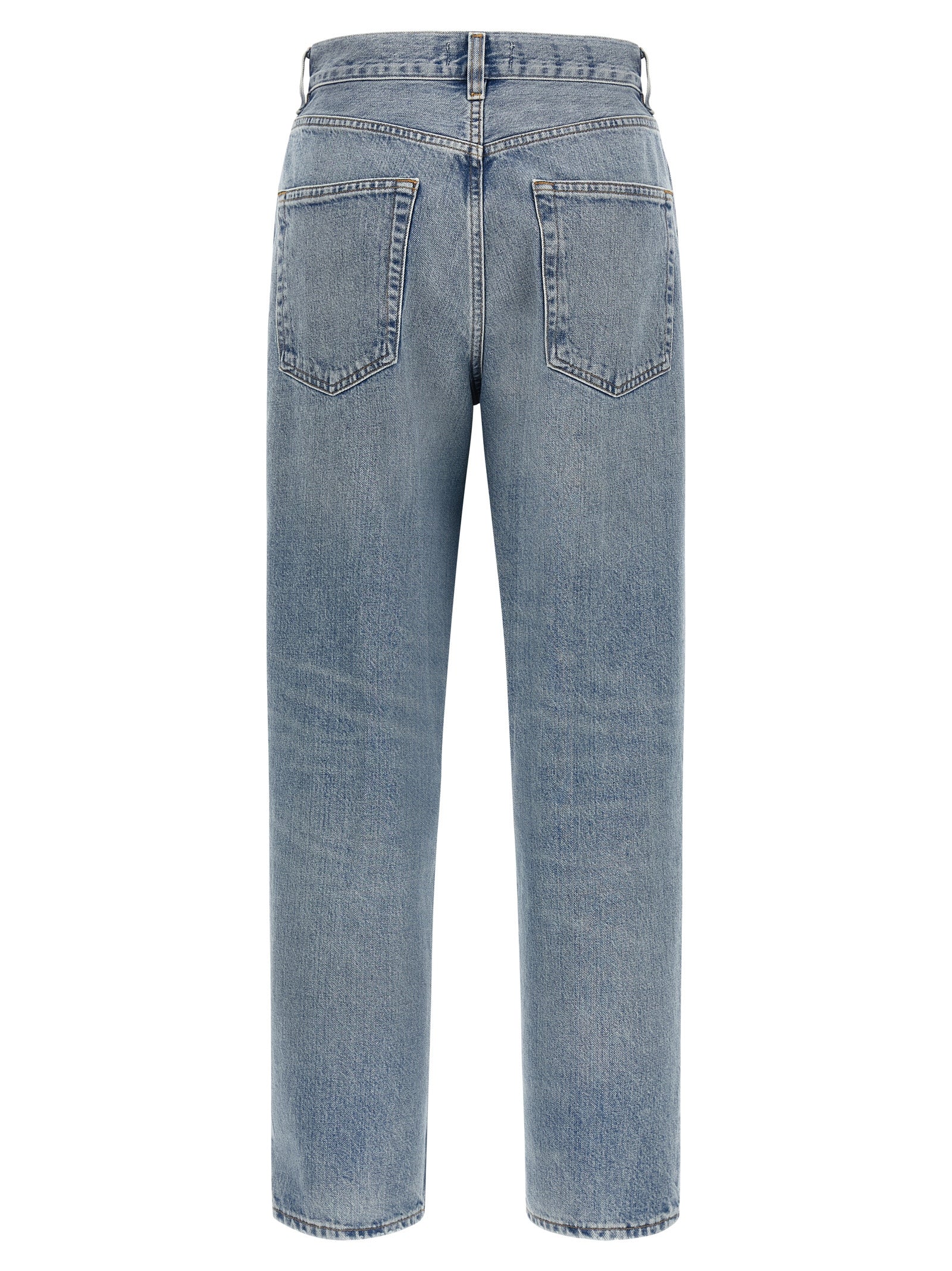 Jeans by Agolde for women in denim cotton blue & indigo presents a refined pantology silhouette, artfully defined by a refined pantology straight-leg, long, and a sophisticated high rise.