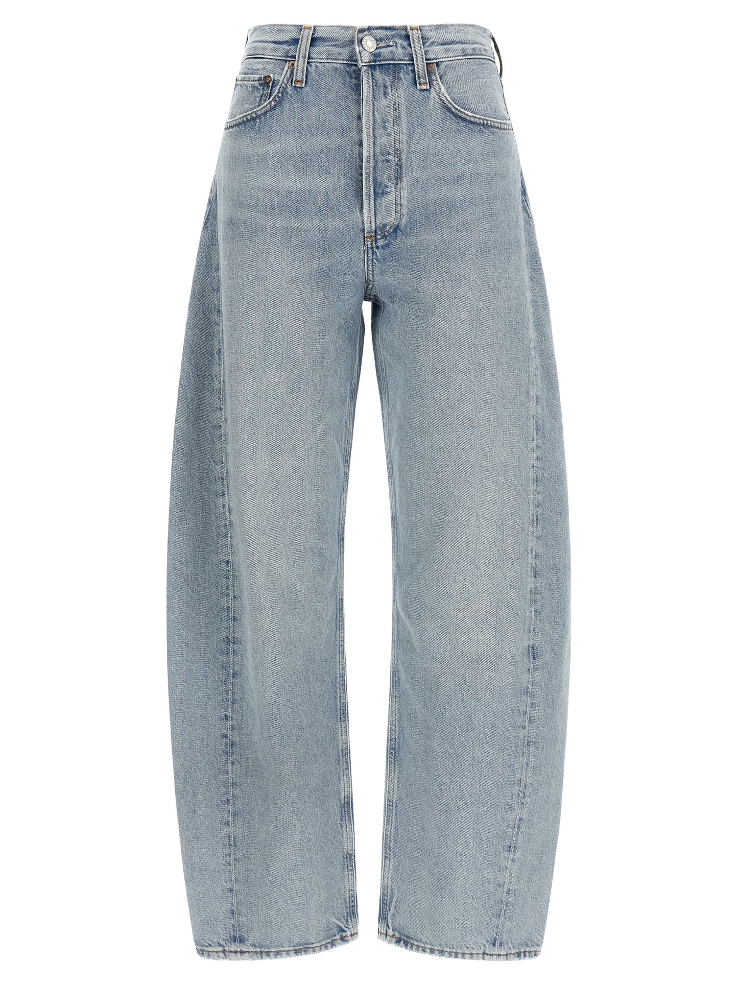 Jeans by Agolde for women in denim cotton canvas blue & silver features an refined tailoring silhouette, showcasing a premium with a high rise and long cut for a refined tailoring look.