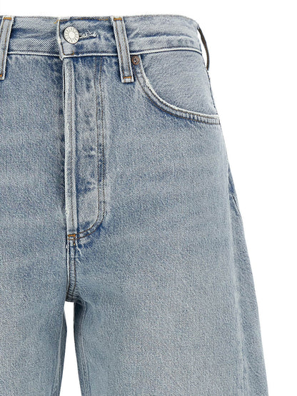 Jeans by Agolde for women in denim cotton canvas blue & silver features an sophisticated high rise and with a precise long, creating a sophisticated and sophisticated silhouette.