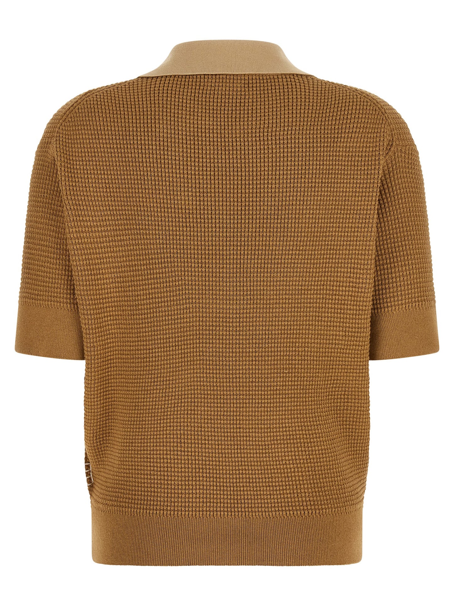 Polo Shirt by J.W.Anderson for women in cashmere cotton blend beige & signature presents a distinguished silhouette, showcasing a sophisticated turtle v-neck neckline and distinguished for a truly distinguished finish.