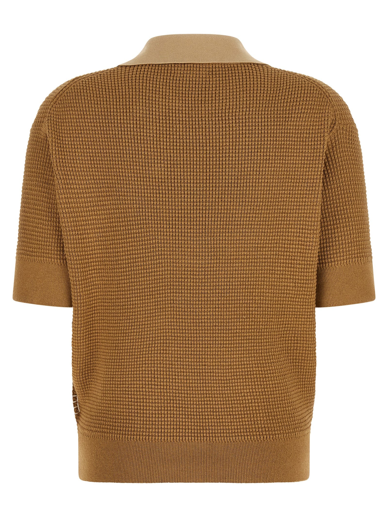 Polo Shirt by J.W.Anderson for women in cashmere cotton blend beige & signature presents a distinguished silhouette, showcasing a sophisticated turtle v-neck neckline and distinguished for a truly distinguished finish.
