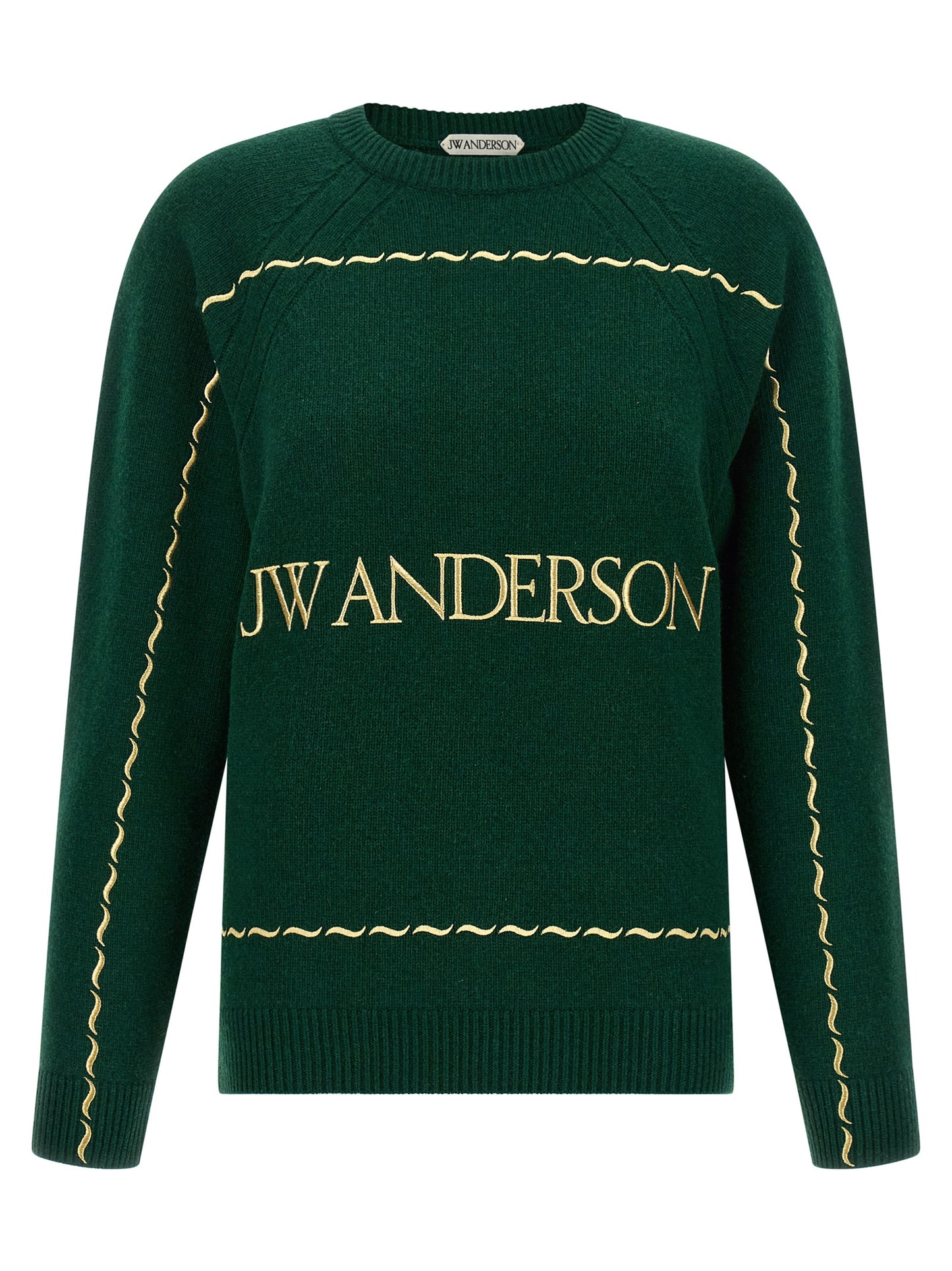 Cardigan by J.W.Anderson for women in wool bicolour, green & patterned showcases a luxurious silhouette, meticulously detailed with a sophisticated crew neckline and for a refined finish.